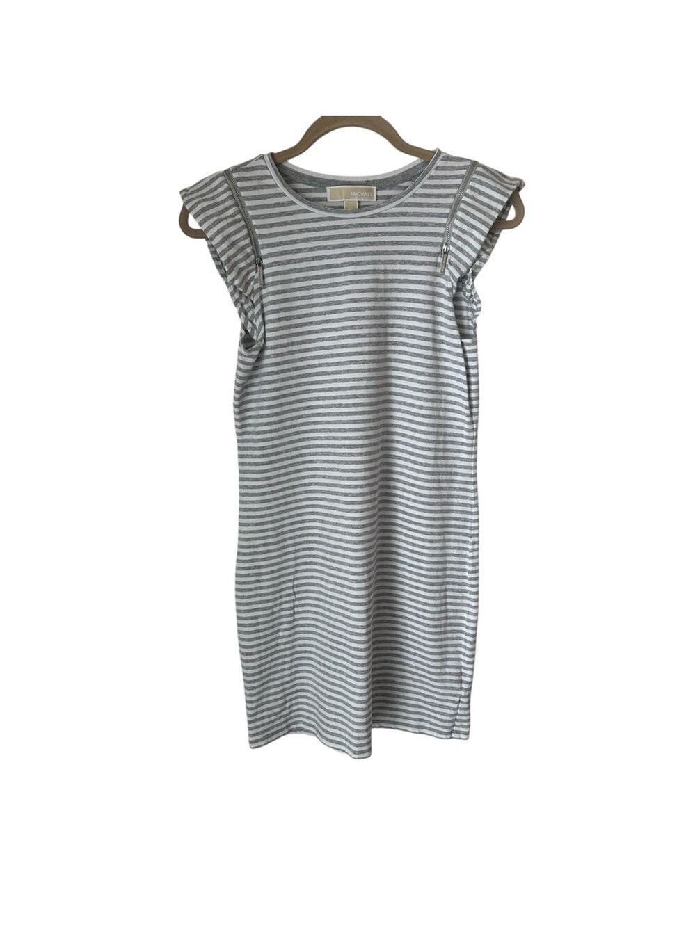 MICHAEL Michael Kors Cap Sleeve Gray And White Striped Dress With Zipper XS - Picture 1 of 6